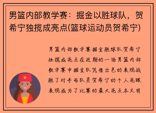 男篮内部教学赛：掘金以胜球队，贺希宁独揽成亮点(篮球运动员贺希宁)