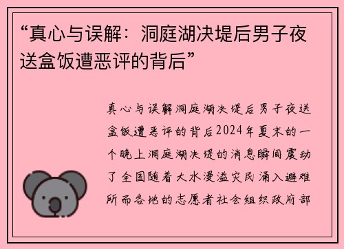 “真心与误解：洞庭湖决堤后男子夜送盒饭遭恶评的背后”