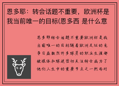 恩多耶：转会话题不重要，欧洲杯是我当前唯一的目标(恩多西 是什么意思)