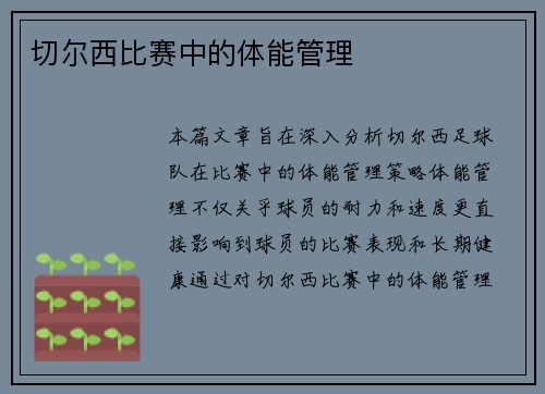切尔西比赛中的体能管理
